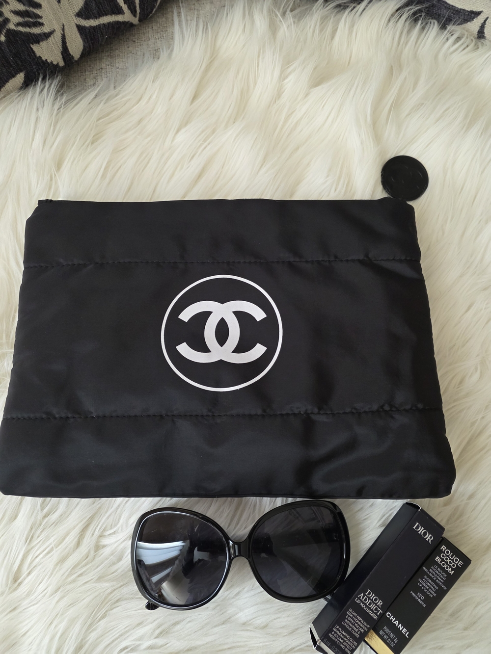 Black Quilted Pouch with White Logo
